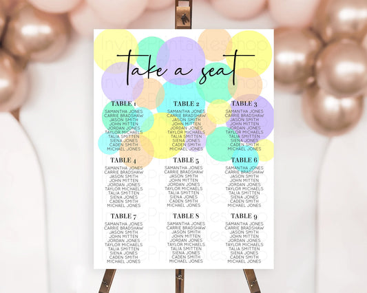 Editable Pastel Seating Chart Pastel Confetti Seating Chart Bubbles Sprinkle