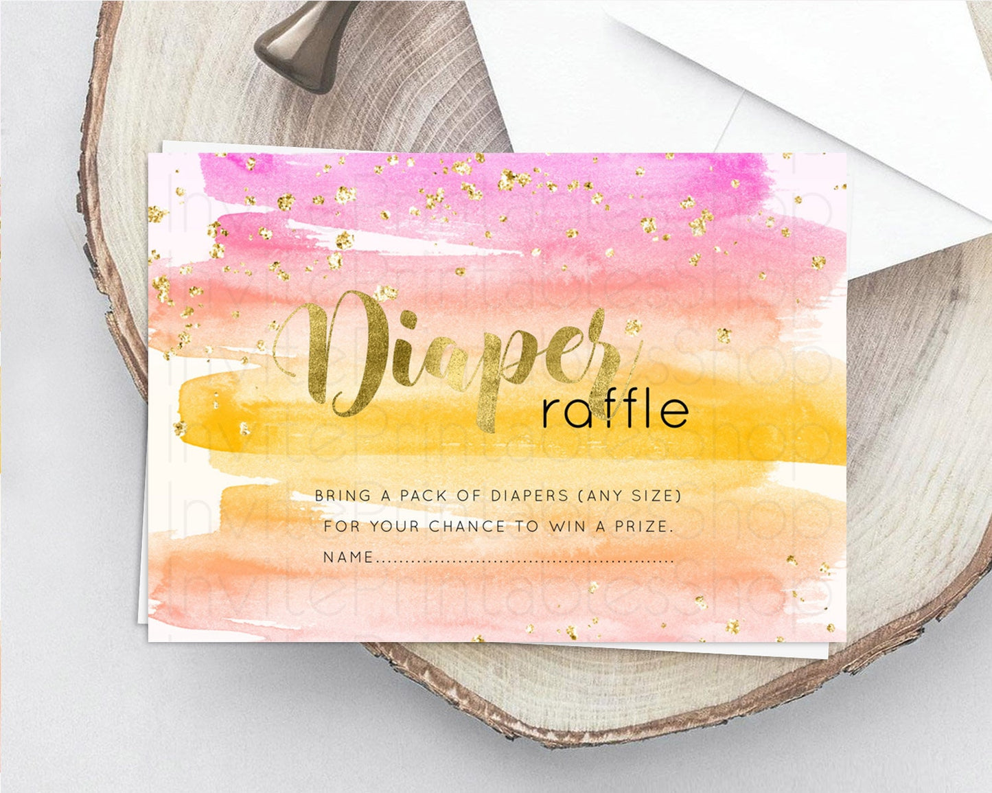 Pastel Diaper Raffle Card Pastel Rainbow Diaper Raffle Insert Colorful Ombre Watercolor Diaper Ticket Confetti Glitter Raffle Game D10520