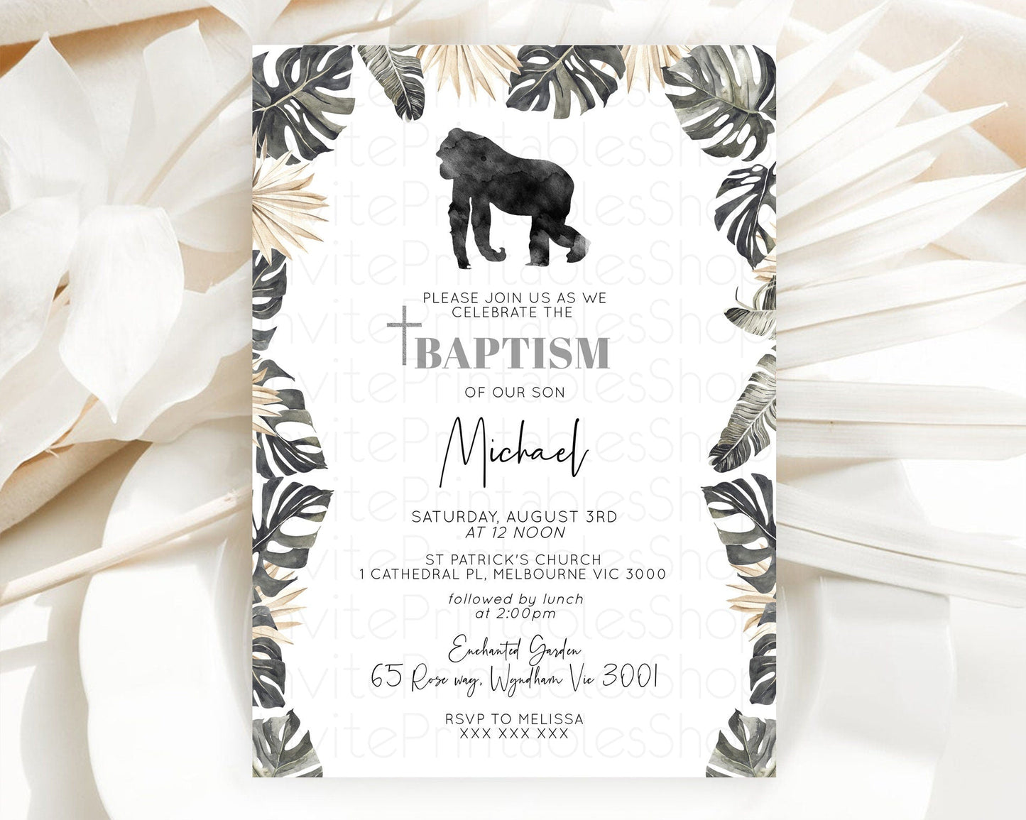 Gorilla Baptism Invitation Gorilla Baptism 1st Birthday Invitation Gorilla Jungle Adventure Christening Invitation Wild Zoo Theme D10804