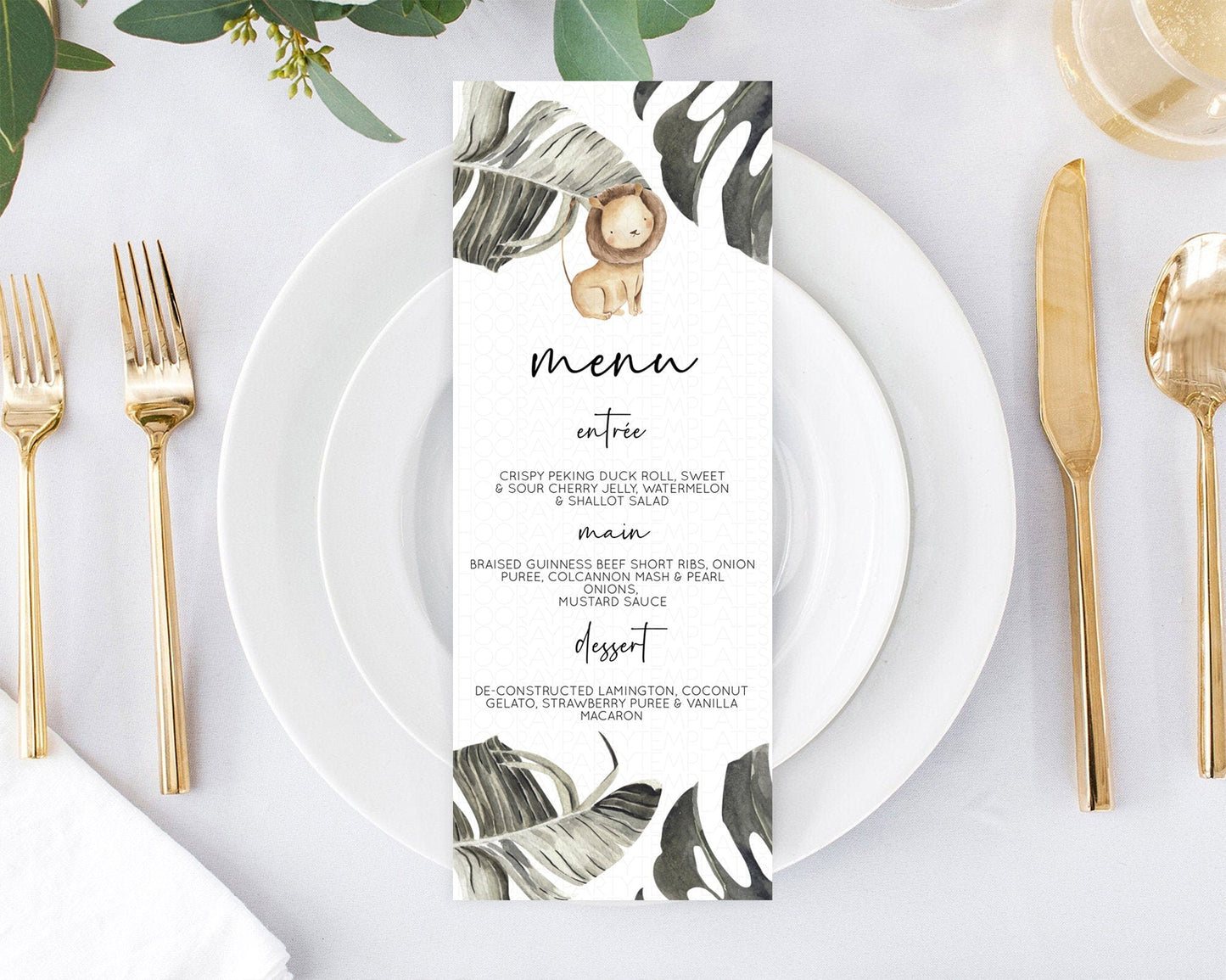 Lion Menu Lion Menu Template Lion Party Table Decor Safari Adventure Lion Menu Dried Palm Fern Lion Dinner Dessert Party Food Menu D10599