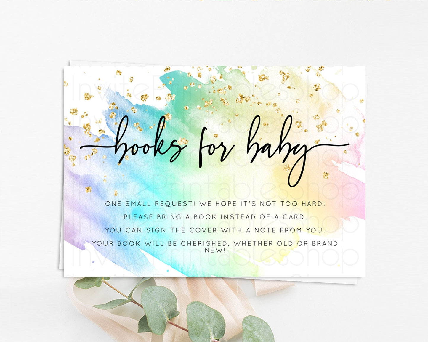 Pastel Books For Baby Card Pastel Rainbow Book Insert Colorful Ombre Watercolor Book Card Confetti Glitter Baby Book Poem Request D10256