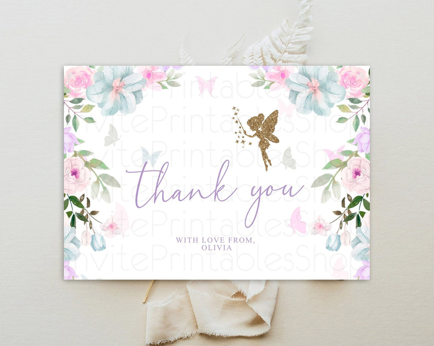 Fairy Thank You Fairy Thank You Card Enchanted Garden Pastel Butterfly Birthday Thank You Floral Secret Garden Teacher Thank You D10475