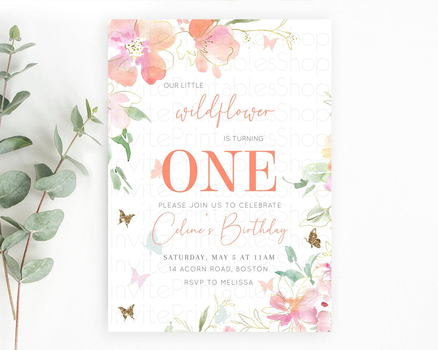 Secret Garden Invitation Wildflower Birthday Invitation Pastel Flowers Invite Enchanted Garden Boho Floral 3rd 2nd First Birthday D11071