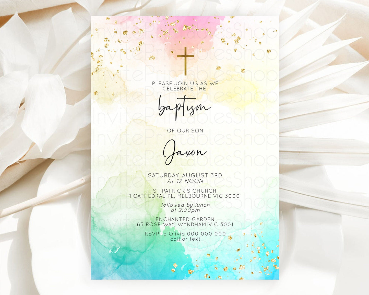 Editable Pastel Baptism Invitation Pastel Colors Watercolor Baptism 1st Birt