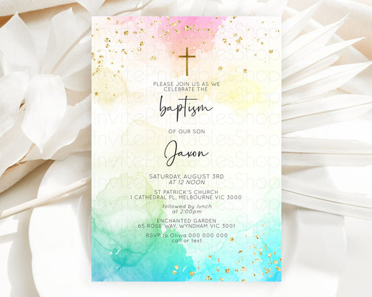 Editable Pastel Baptism Invitation Pastel Colors Watercolor Baptism 1st Birt