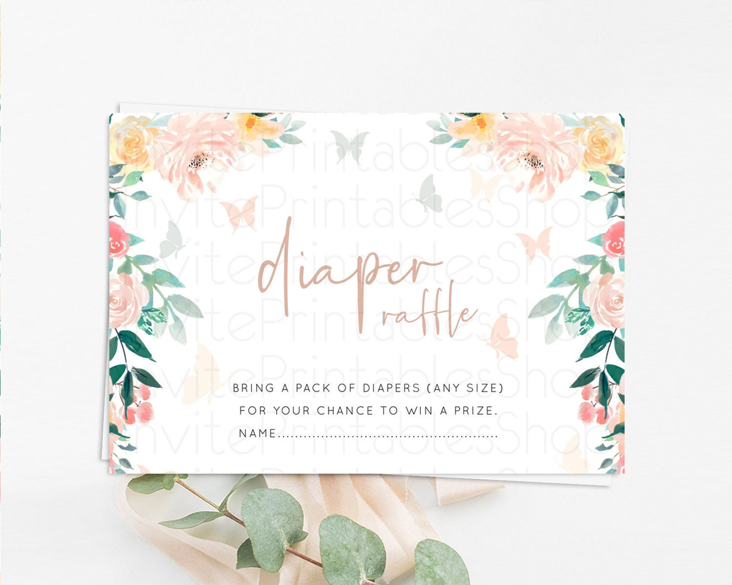 Secret Garden Diaper Raffle Card Boho Wildflower Diaper Raffle Insert Pastel Flower Garden Baby Shower Card Flower Raffle Game D10706