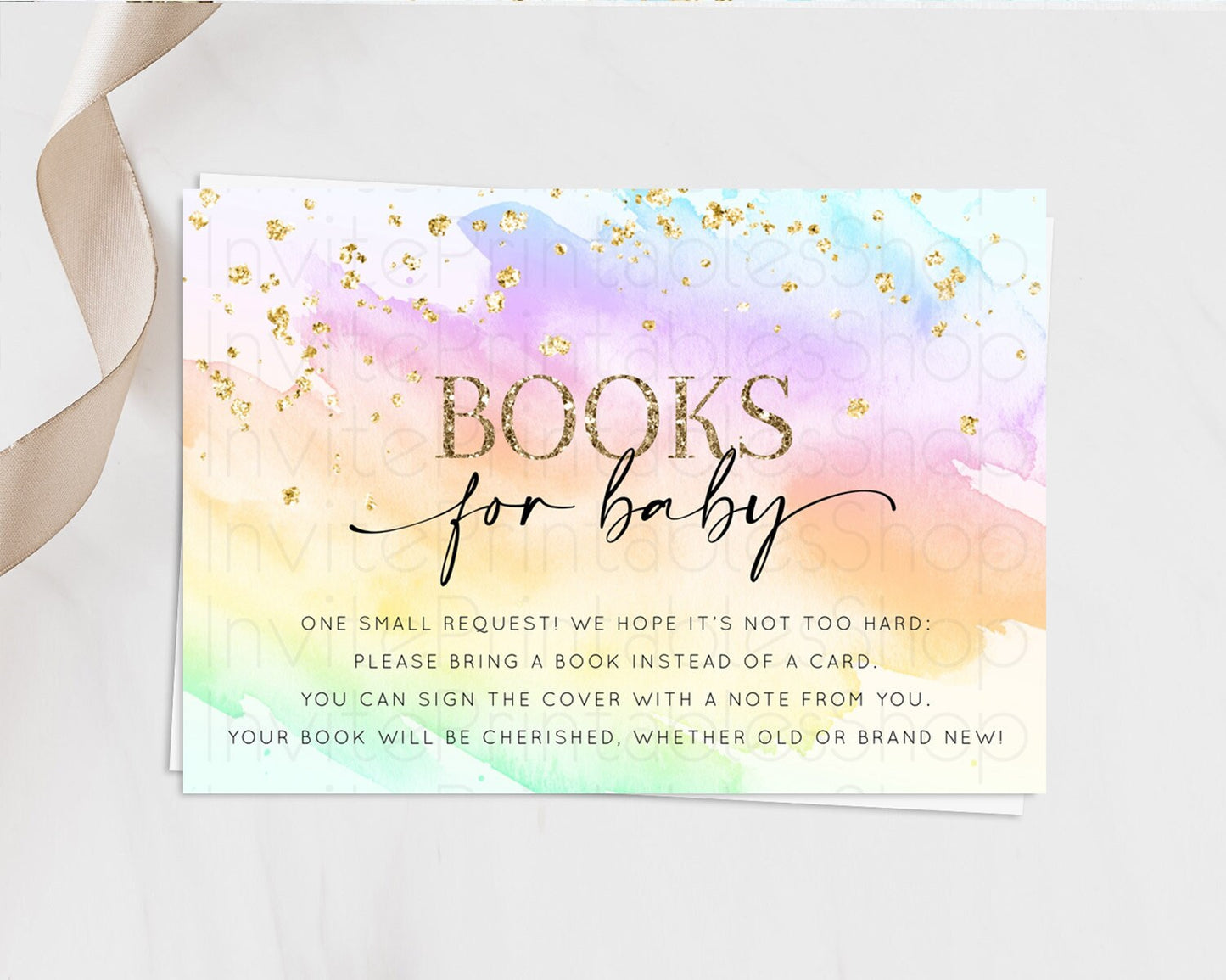 Pastel Books For Baby Card Pastel Rainbow Book Insert Colorful Ombre Watercolor Book Card Confetti Glitter Baby Book Poem Request D10645