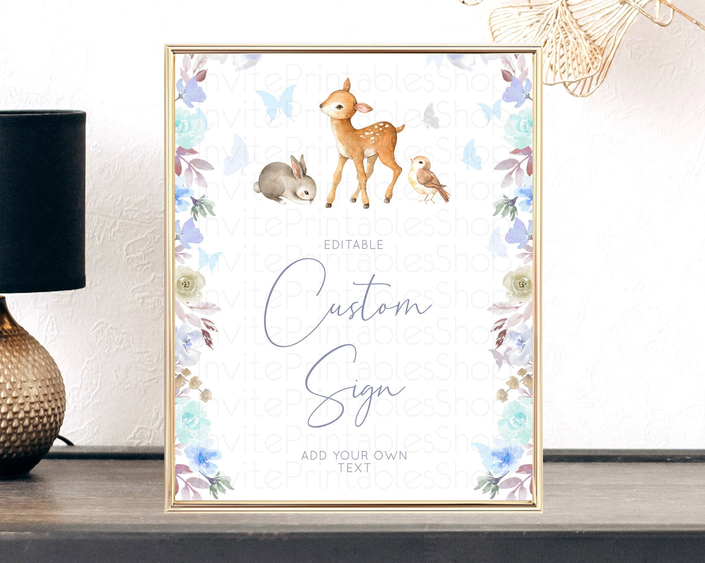 Fawn Deer Sign Pastel Floral Deer Table Sign Decor  Enchanted Forest Butterfly Party 1st Birthday Baptism Baby Shower Bridal Shower D10929