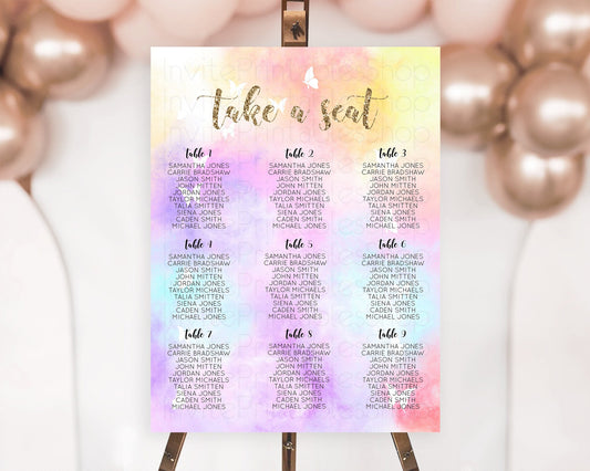 Editable Rainbow Seating Chart Pastel Seating Chart Colorful Pastel Watercol