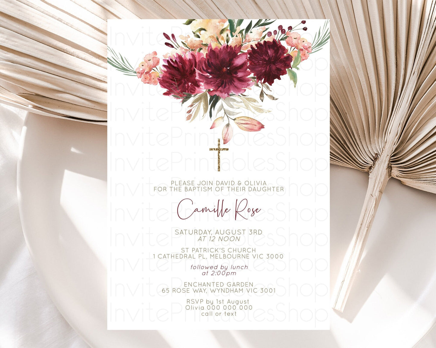 Secret Garden Baptism Invitation Wildflower Baptism Birthday Invite Pastel Flowers Christening Invite Enchanted Garden Boho Floral D10685