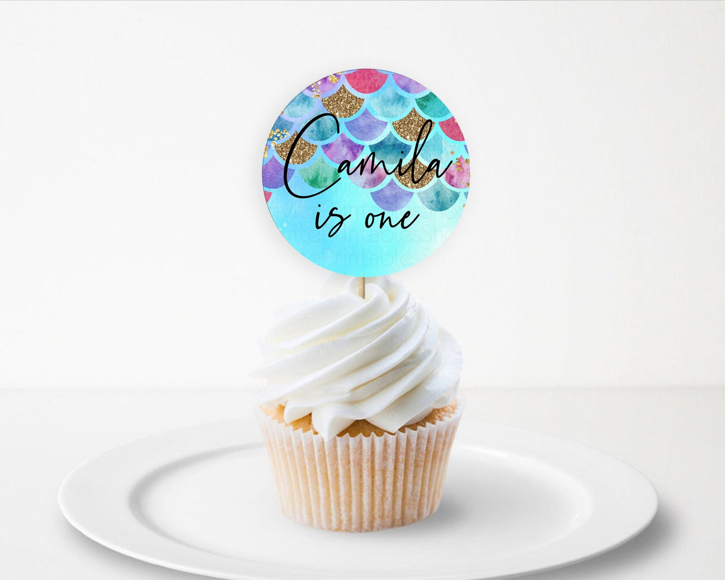 Rainbow Fish Cupcake Toppers Watercolor Mermaid Cupcake Rainbow Sea Cupcake Toppers Pastel Underwater Cupcake Rainbow First Birthday D10581