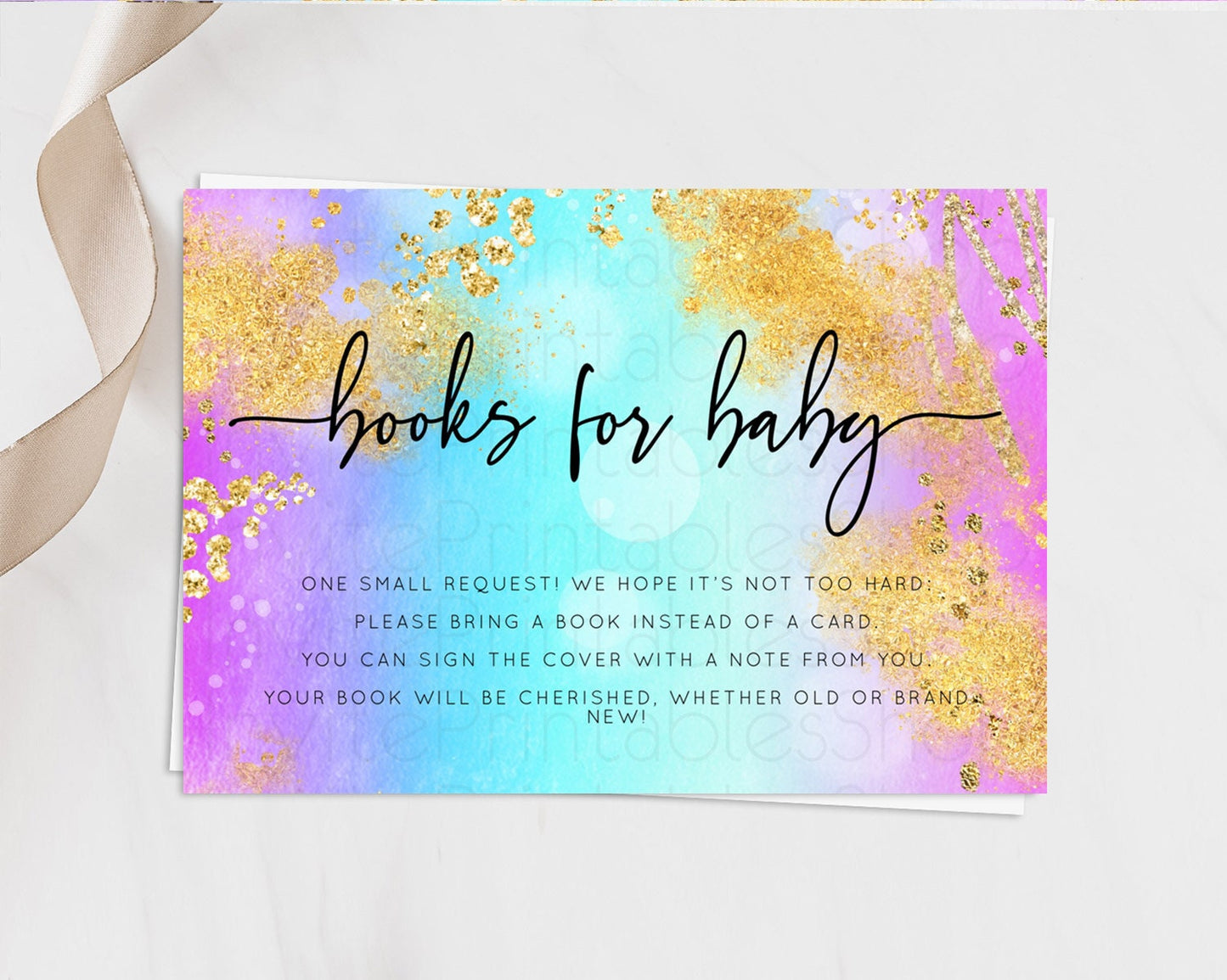 Pastel Books For Baby Card Pastel Rainbow Book Insert Colorful Ombre Watercolor Book Card Confetti Glitter Baby Book Poem Request D10564