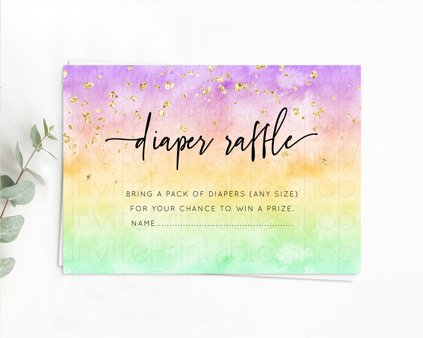 Pastel Diaper Raffle Card Pastel Rainbow Diaper Raffle Insert Colorful Ombre Watercolor Diaper Ticket Confetti Glitter Raffle Game D10514