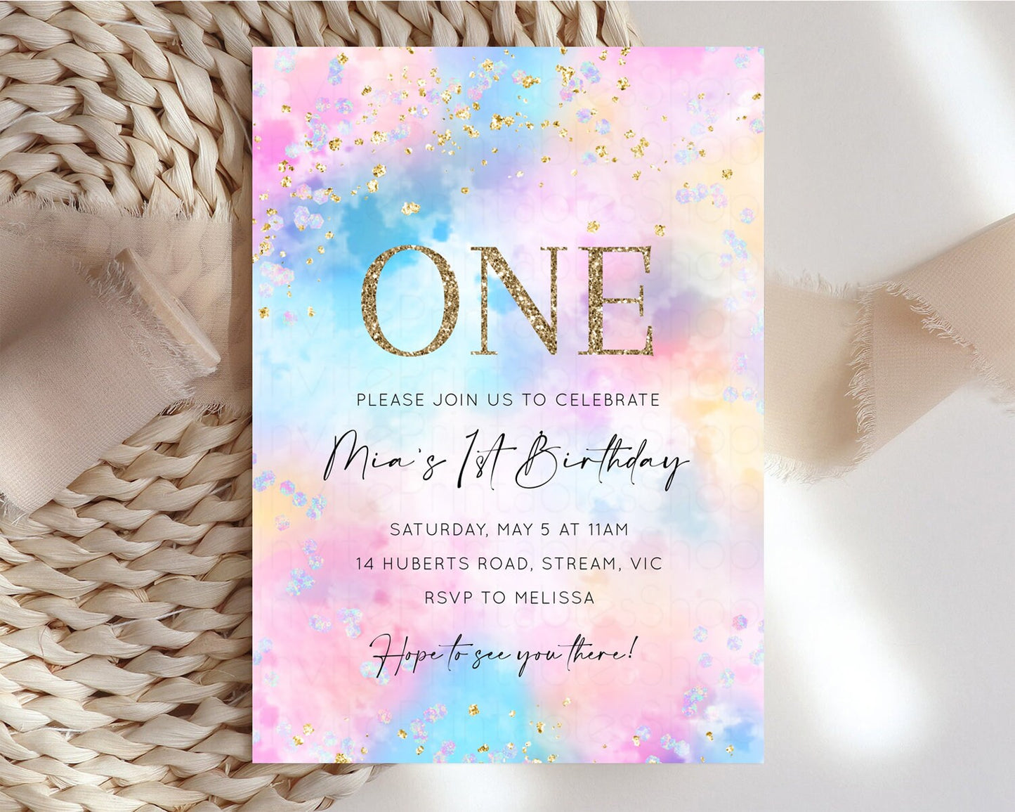 Rainbow Birthday Invitation Pastel Birthday Invitation Ombre Rainbow Invite Colorful Watercolor Invite Glitter Cloud Sprinkle Invite 589v4