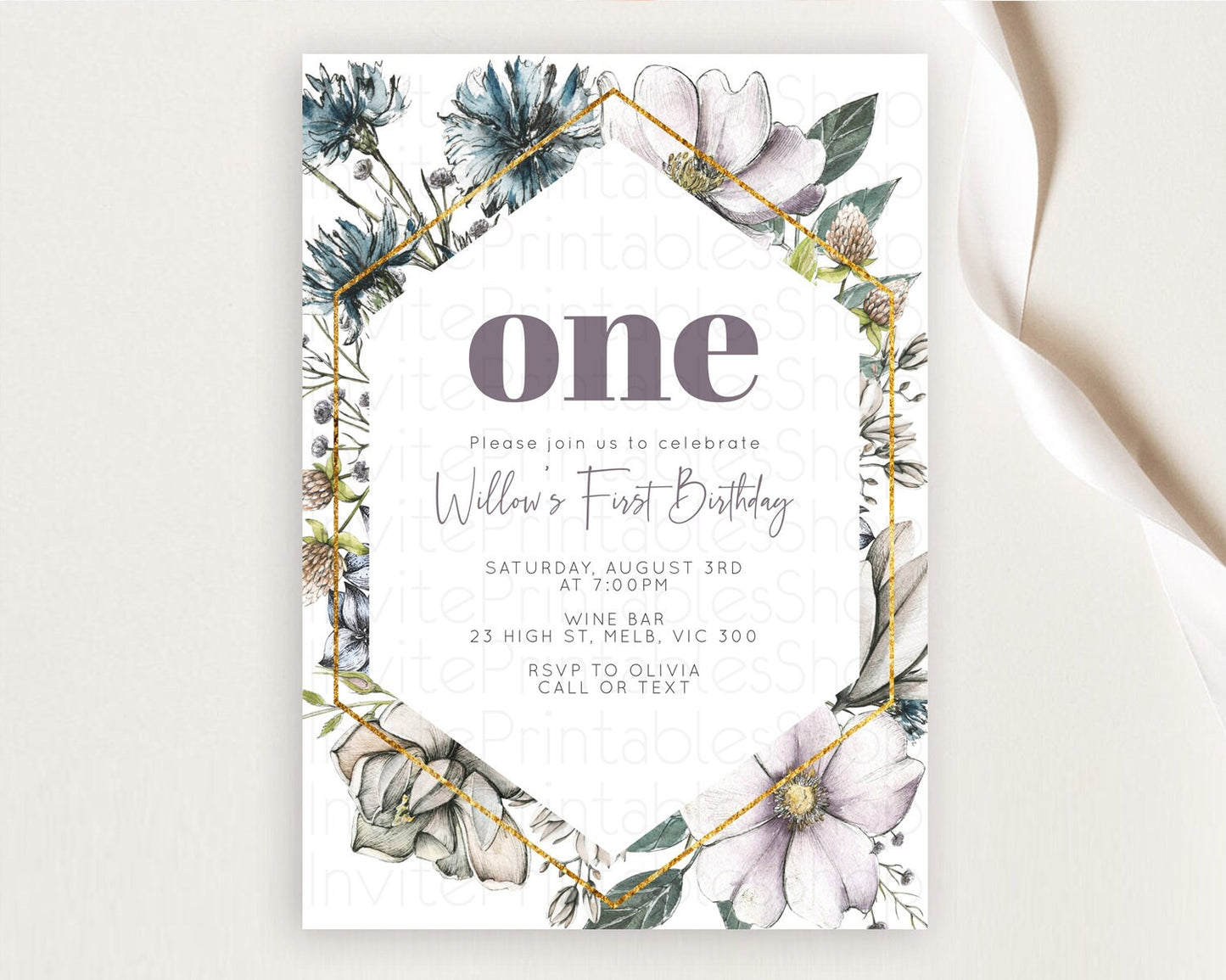 Secret Garden Invitation Wildflower Birthday Invitation Pastel Flowers Invite Enchanted Garden Boho Floral 3rd 2nd First Birthday D10501