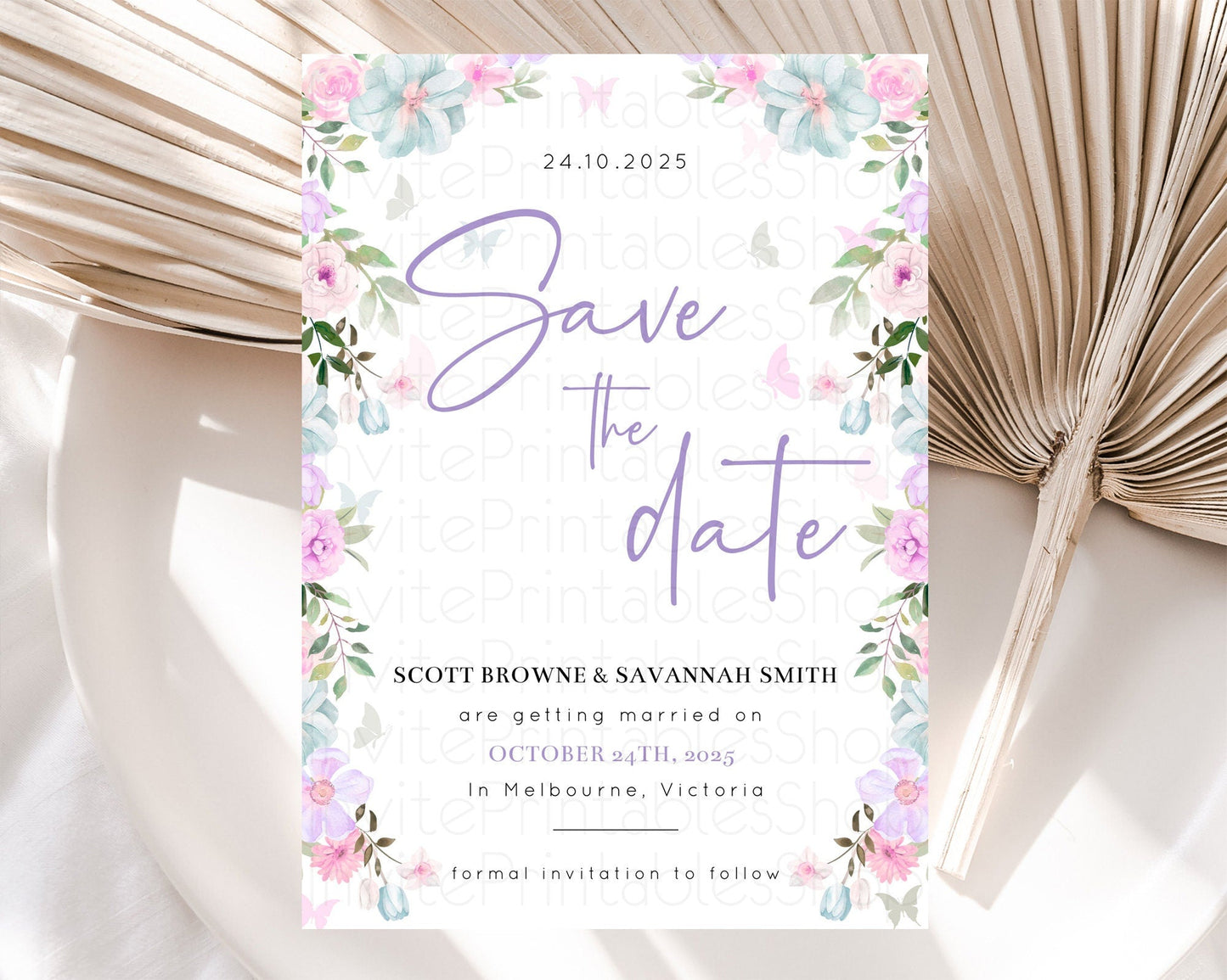 Wildflower Save The Date Template Secret Garden Save The Date Pastel Floral Garden Party Boho Flowers Birthday Baby Shower Wedding D10494