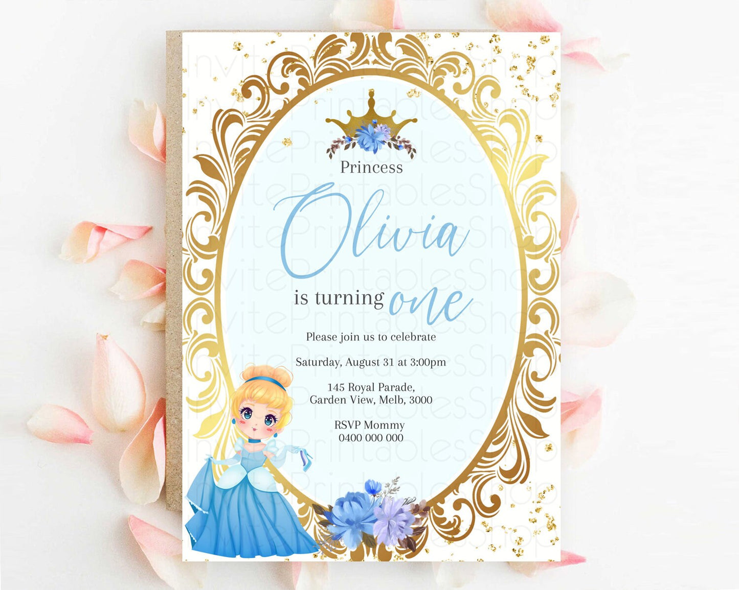 Princess Birthday Invitation Castle Invitation Royal Birthday Fairy Tale Enchanted Mirror Pastel Floral Garden 1st First Birthday D10745