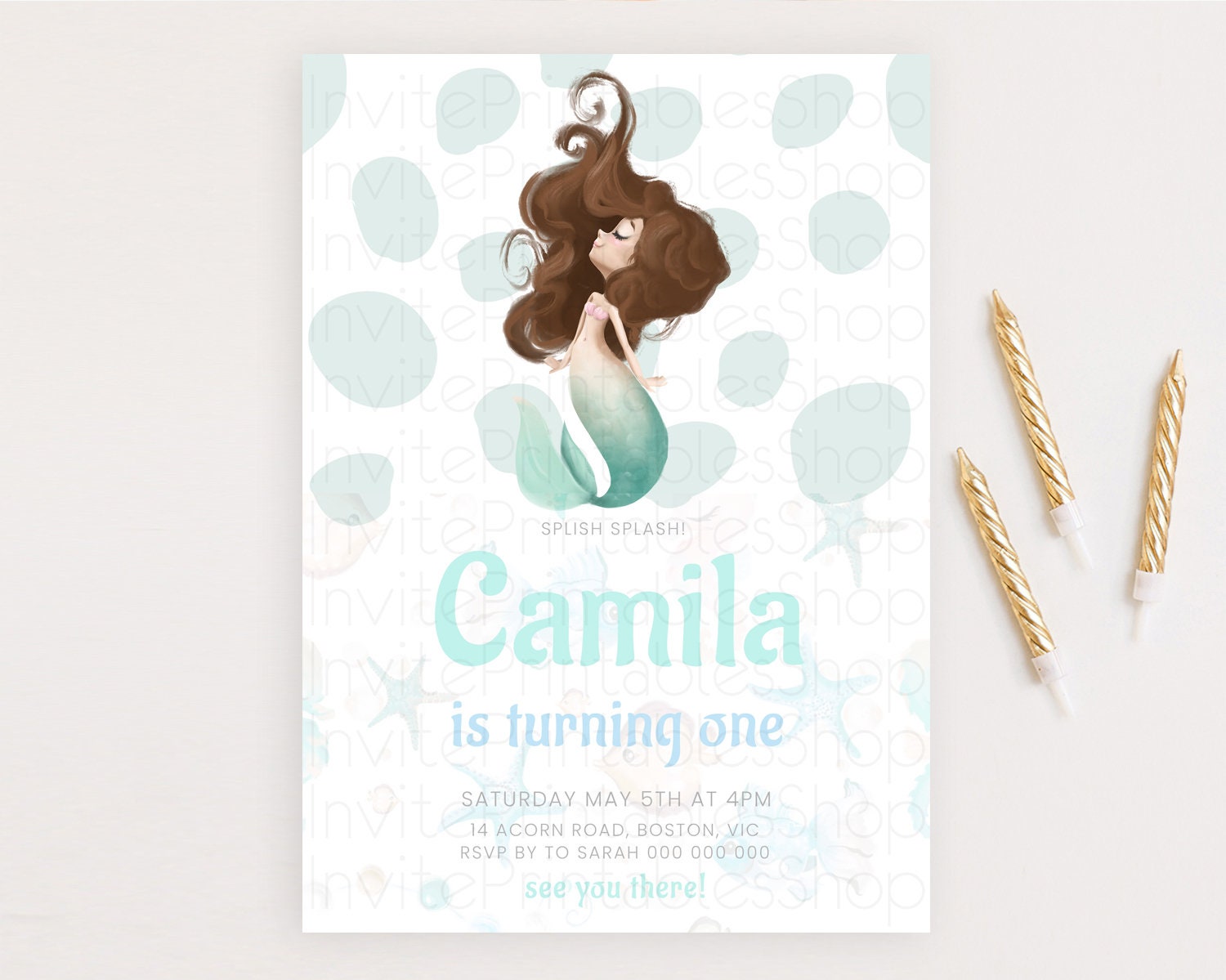 Editable Mermaid Birthday Invitation Mermaid Invitation Rainbow Fish Under T