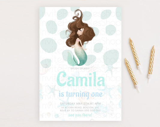 Editable Mermaid Birthday Invitation Mermaid Invitation Rainbow Fish Under T
