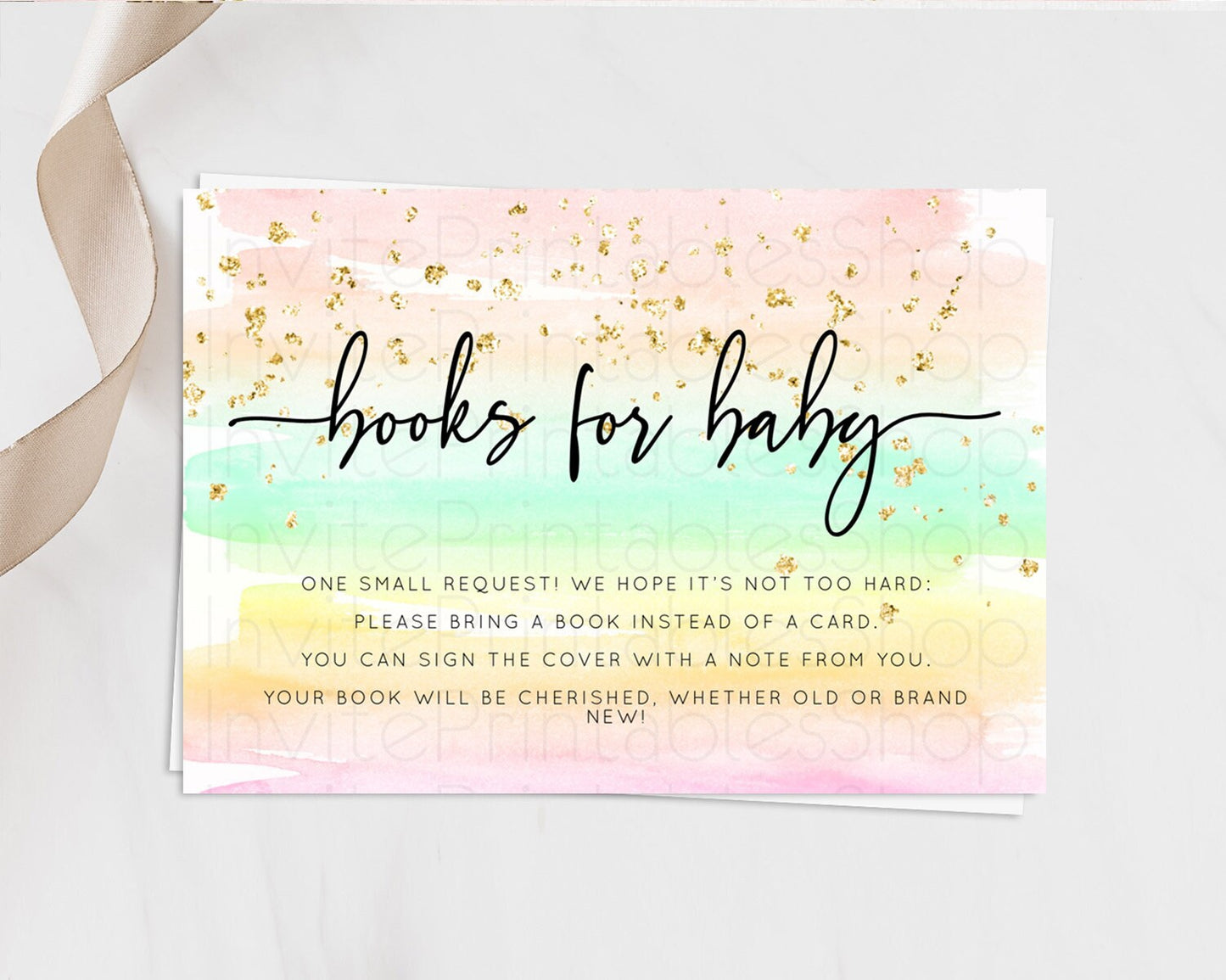 Pastel Books For Baby Card Pastel Rainbow Book Insert Colorful Ombre Watercolor Book Card Confetti Glitter Baby Book Poem Request D10591