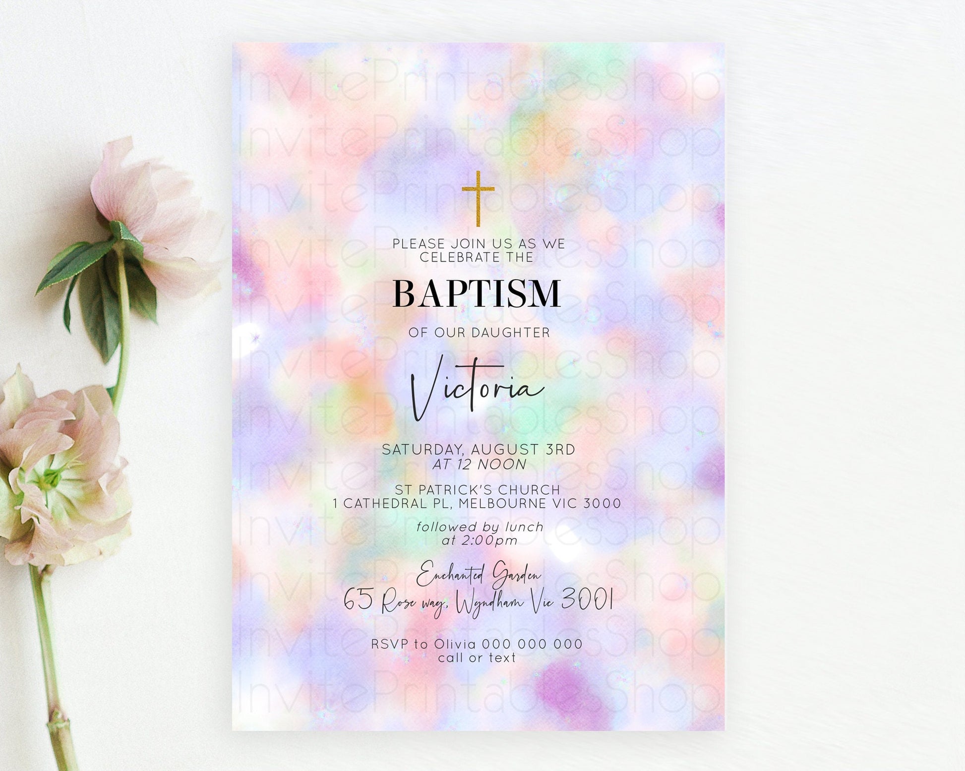 Editable Pastel Baptism Invitation Pastel Colors Watercolor Baptism 1st Birt