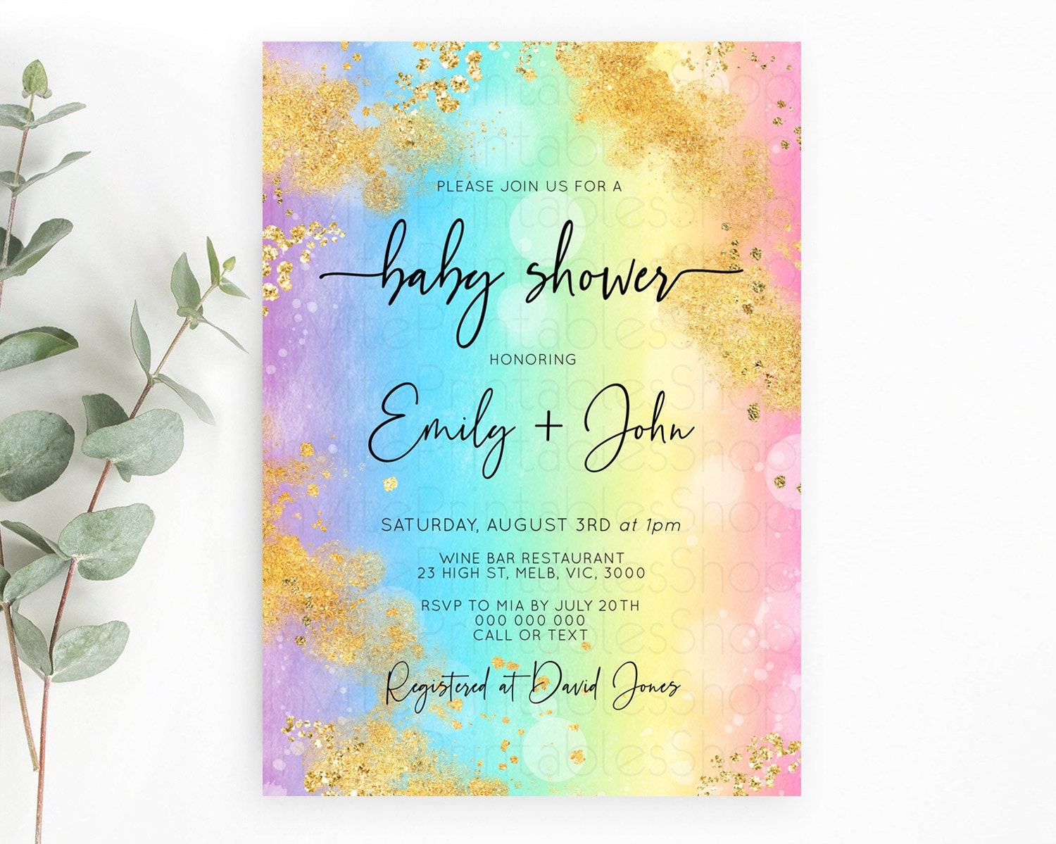 Editable Pastel Baby Shower Invitation Rainbow Baby Shower Invitation Colorf