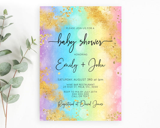 Editable Pastel Baby Shower Invitation Rainbow Baby Shower Invitation Colorf