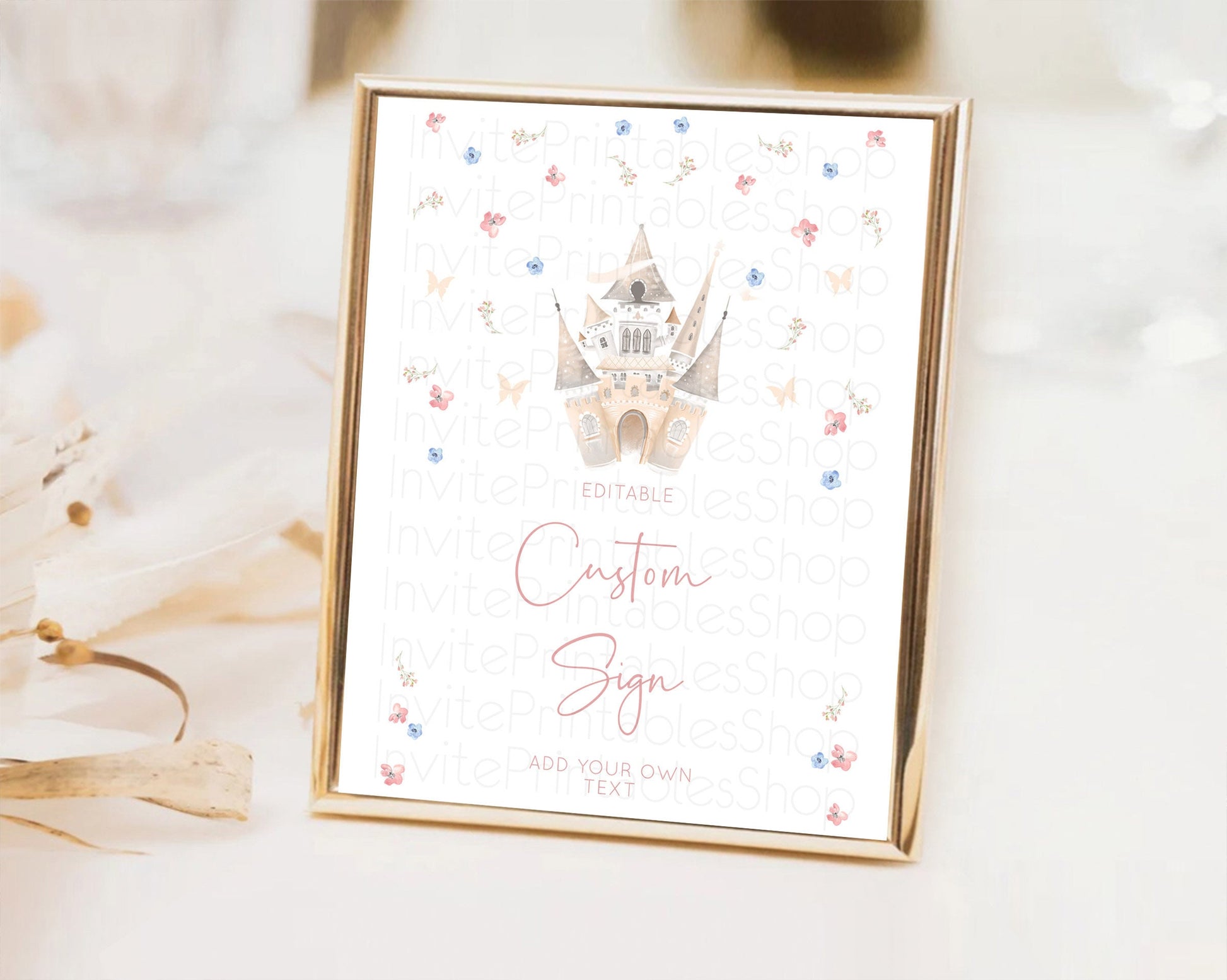 Editable Princess Party Table Sign Decor Secret Garden Enchanted Castle Past