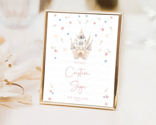 Editable Princess Party Table Sign Decor Secret Garden Enchanted Castle Past