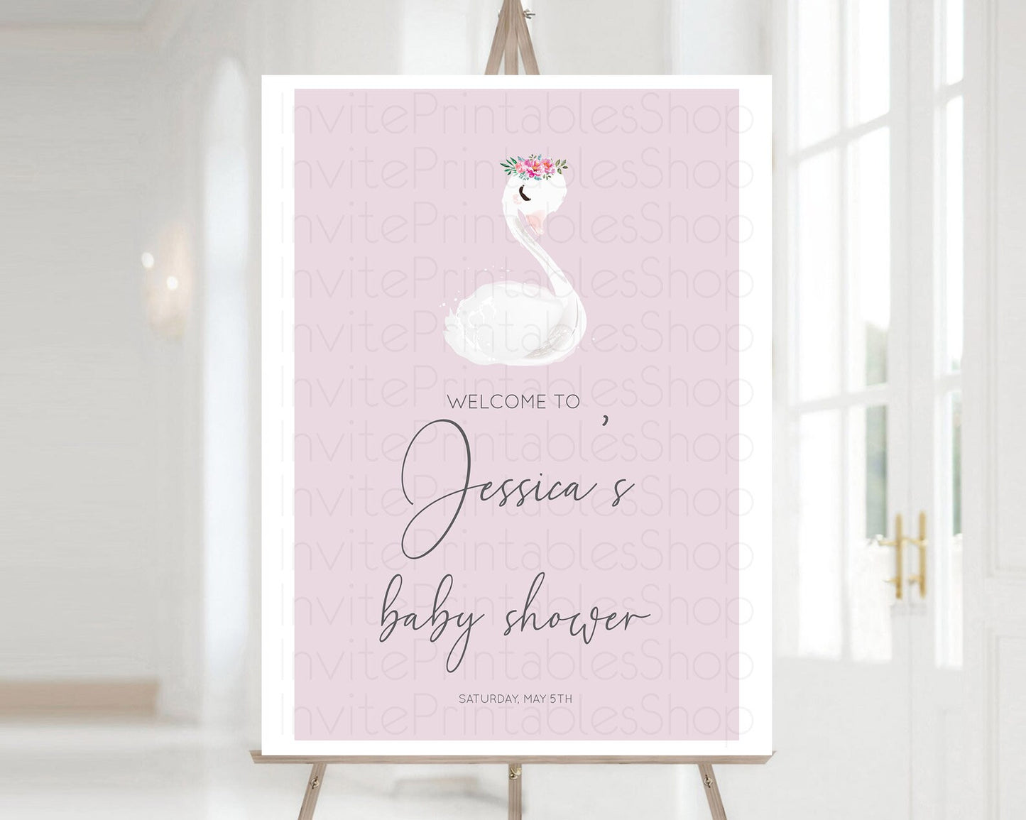 Editable Swan Baby Shower Welcome Board Swan Princess Ballet Welcome Sign En