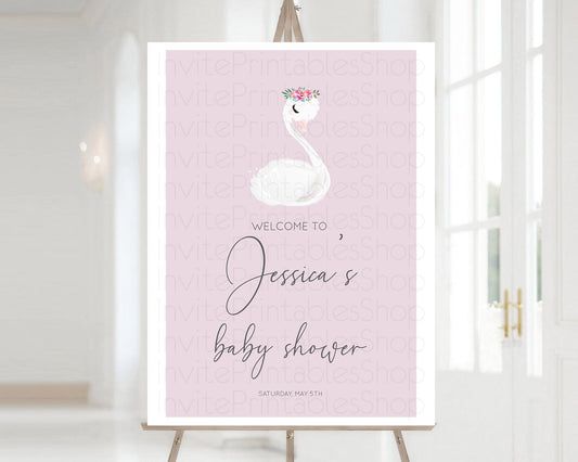 Editable Swan Baby Shower Welcome Board Swan Princess Ballet Welcome Sign En