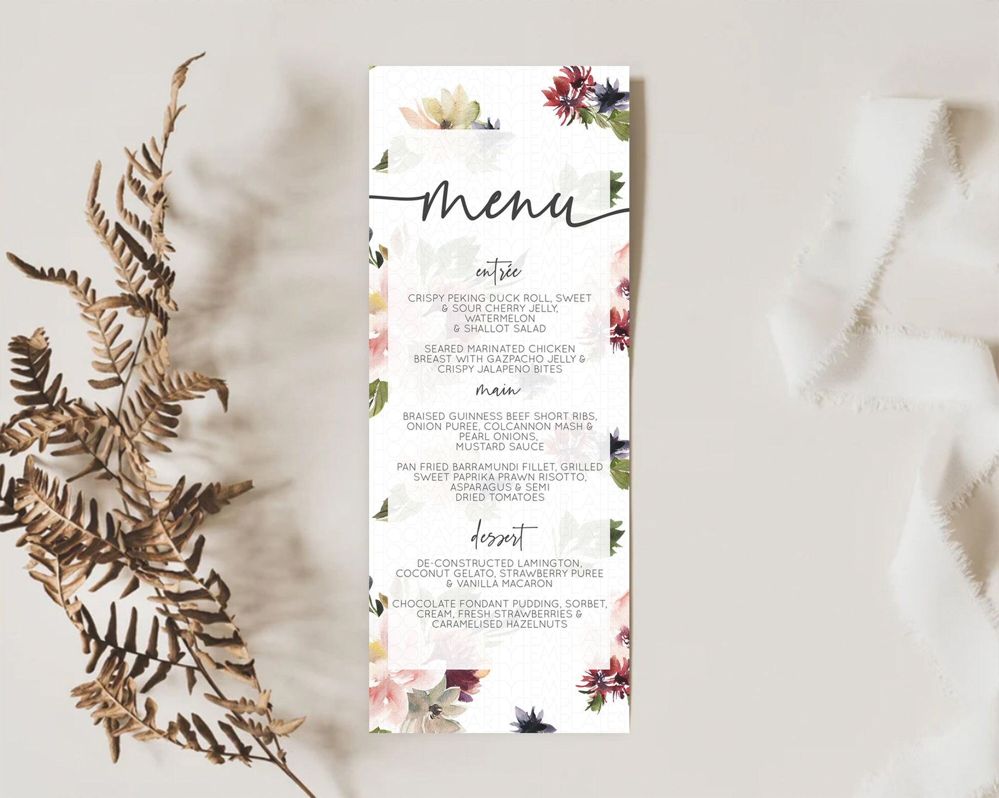 Editable Secret Garden Menu Wildflower Menu Template Pastel Flower Garden Ta