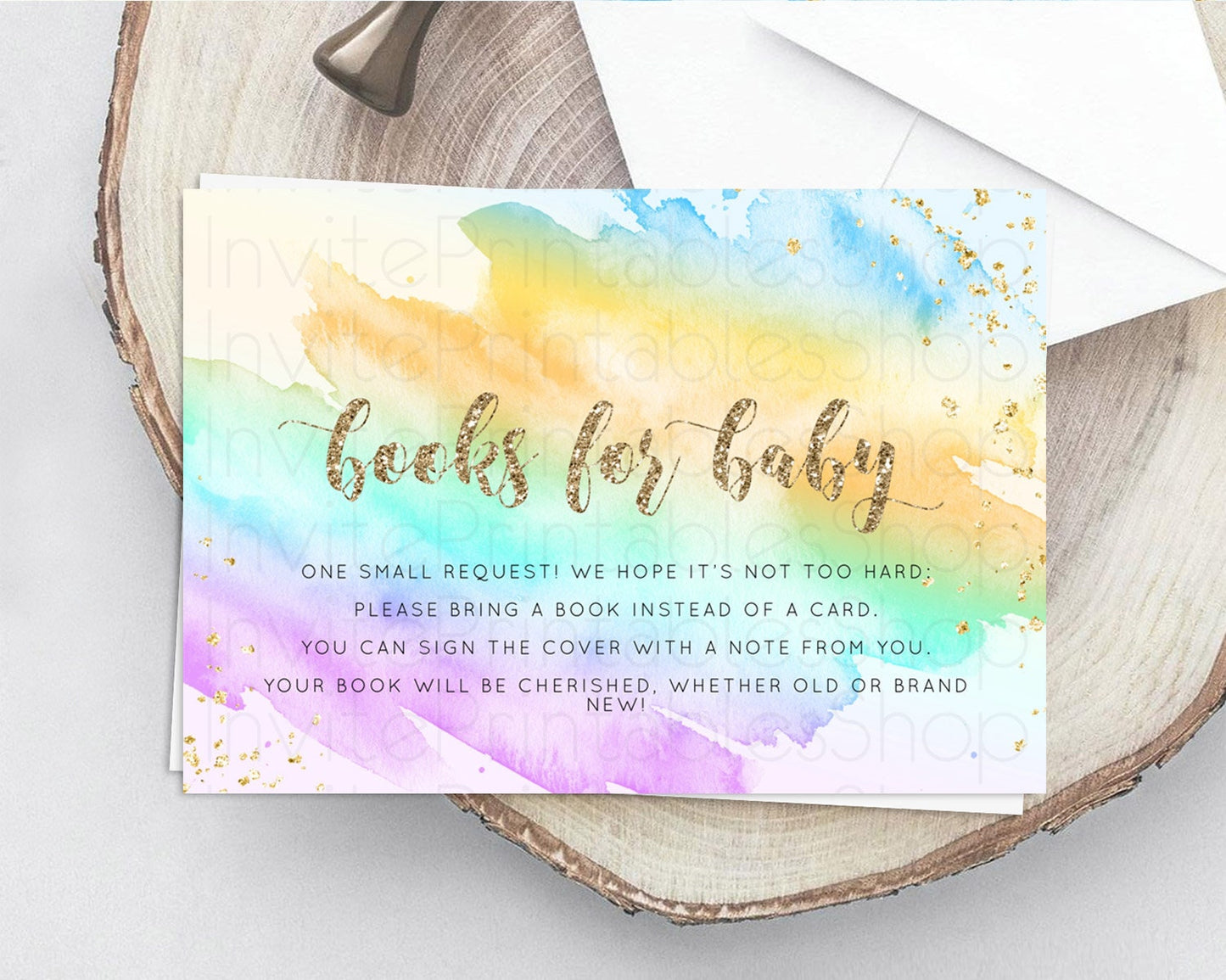 Pastel Books For Baby Card Pastel Rainbow Book Insert Colorful Ombre Watercolor Book Card Confetti Glitter Baby Book Poem Request D10426