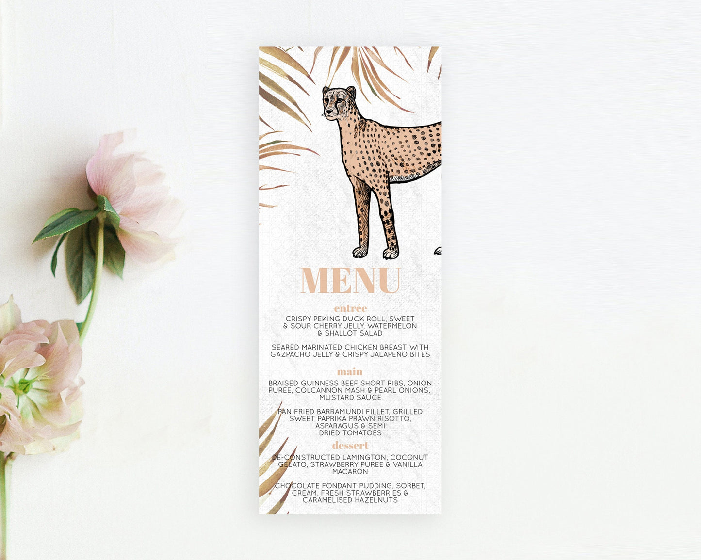 Cheetah Menu Cheetah Menu Template Cheetah Party Table Decor Safari Adventure Decor Cheetah Dinner Dessert Menu Party Food Menu D10291