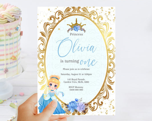 Princess Birthday Invitation Castle Invitation Royal Birthday Fairy Tale Enchanted Mirror Pastel Floral Garden 1st First Birthday D10745