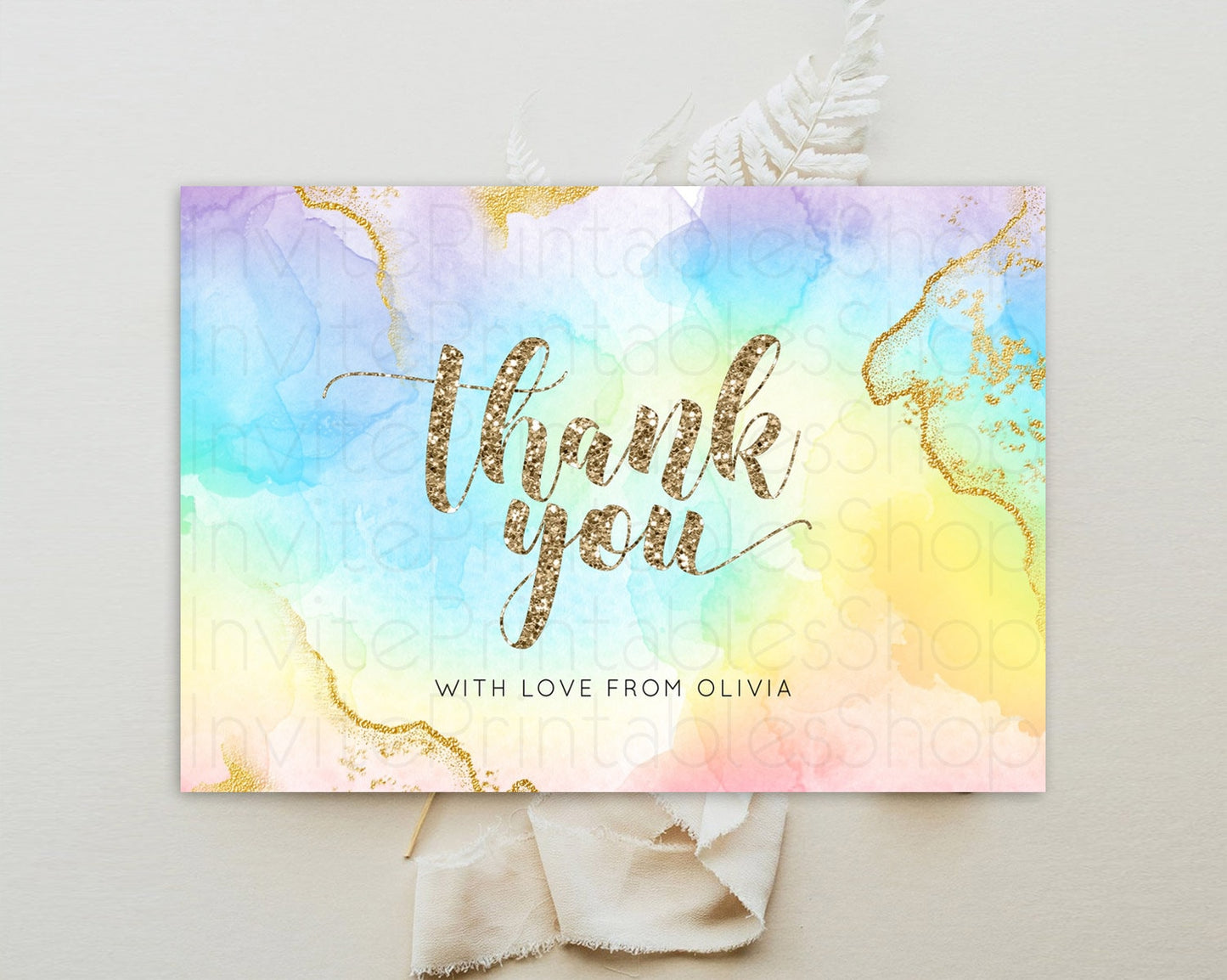 Pastel Thank You Rainbow Thank You Card Colorful Pastel Birthday Thank You Card Confetti Watercolor Pastel Teacher Thank You Cards D10589