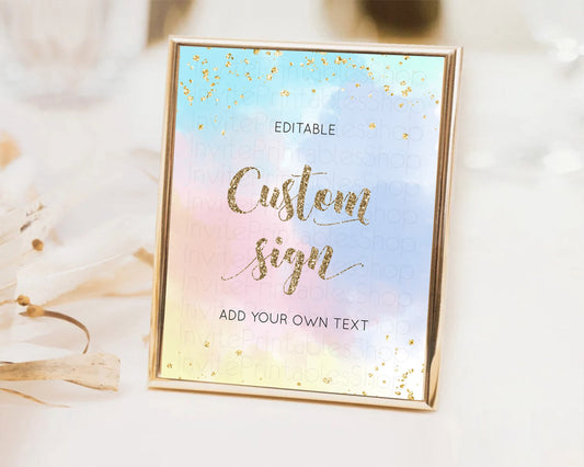 Editable Pastel Sign Ombre Table Sign Decor Pastel Ombre Rainbow Watercolor