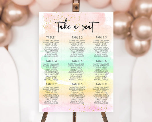 Editable Rainbow Seating Chart Pastel Seating Chart Colorful Pastel Watercol