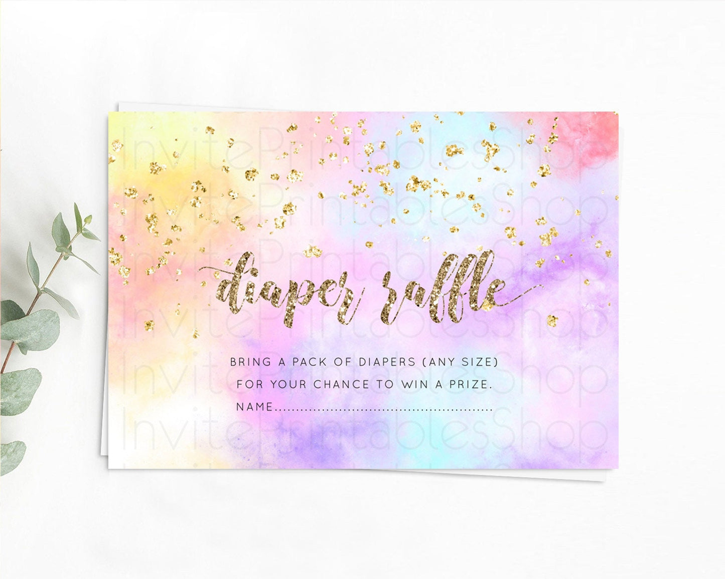 Pastel Diaper Raffle Card Pastel Rainbow Diaper Raffle Insert Colorful Ombre Watercolor Diaper Ticket Confetti Glitter Raffle Game D10435