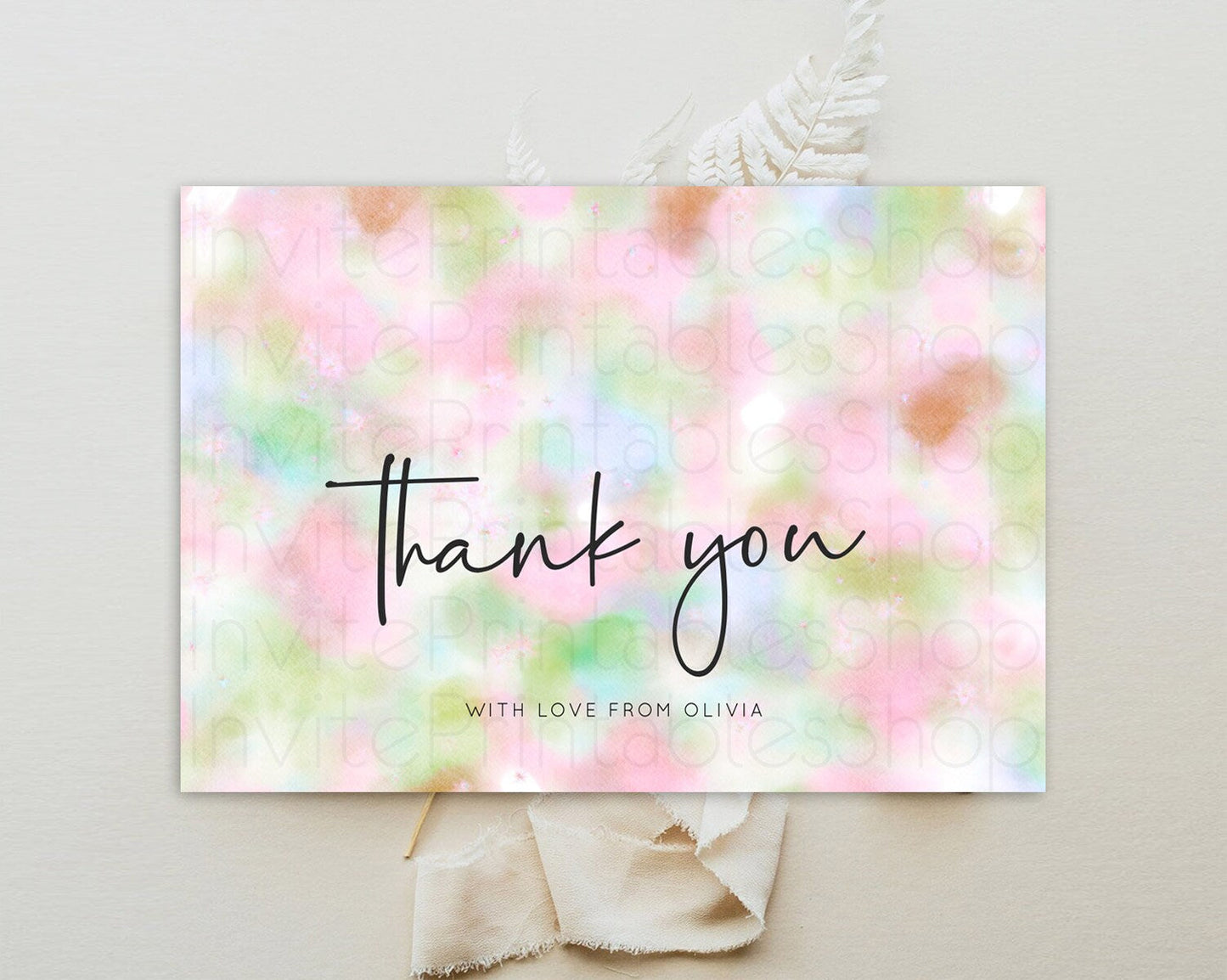 Pastel Thank You Rainbow Thank You Card Colorful Pastel Birthday Thank You Card Confetti Watercolor Pastel Teacher Thank You Cards D10698