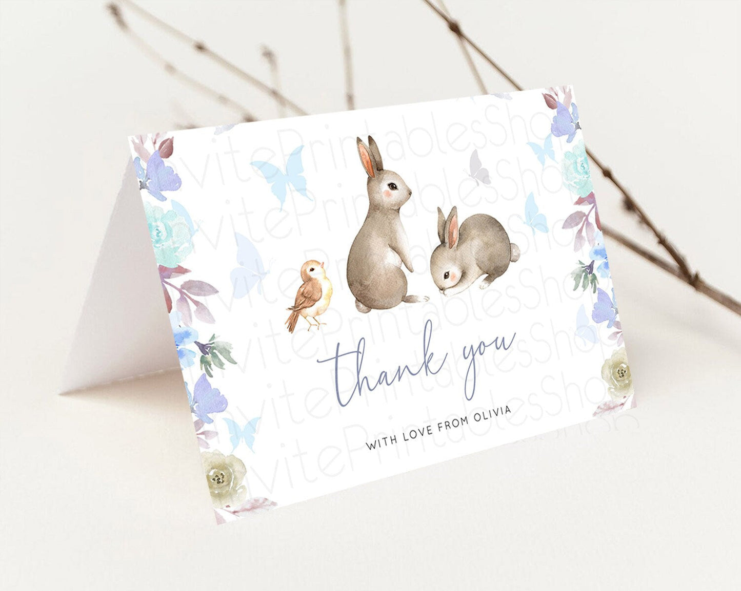 Bunny Thank You Floral Bunny Thank You Card Pastel Flowers Bunny Birthday Thank You Card Secret Garden Bunny Teacher Thank You Cards D10927