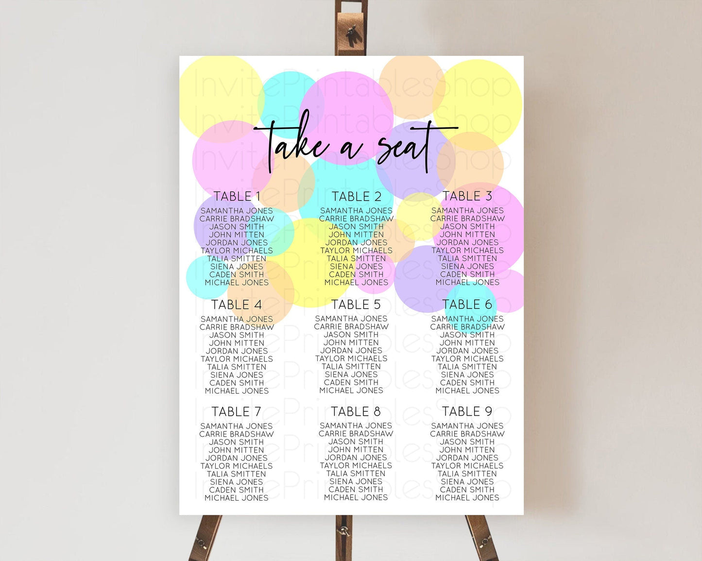 Pastel Seating Chart Pastel Confetti Seating Chart Bubbles Sprinkles Seating Sign Colorful Rainbow Decor Confetti Seating Board D10407