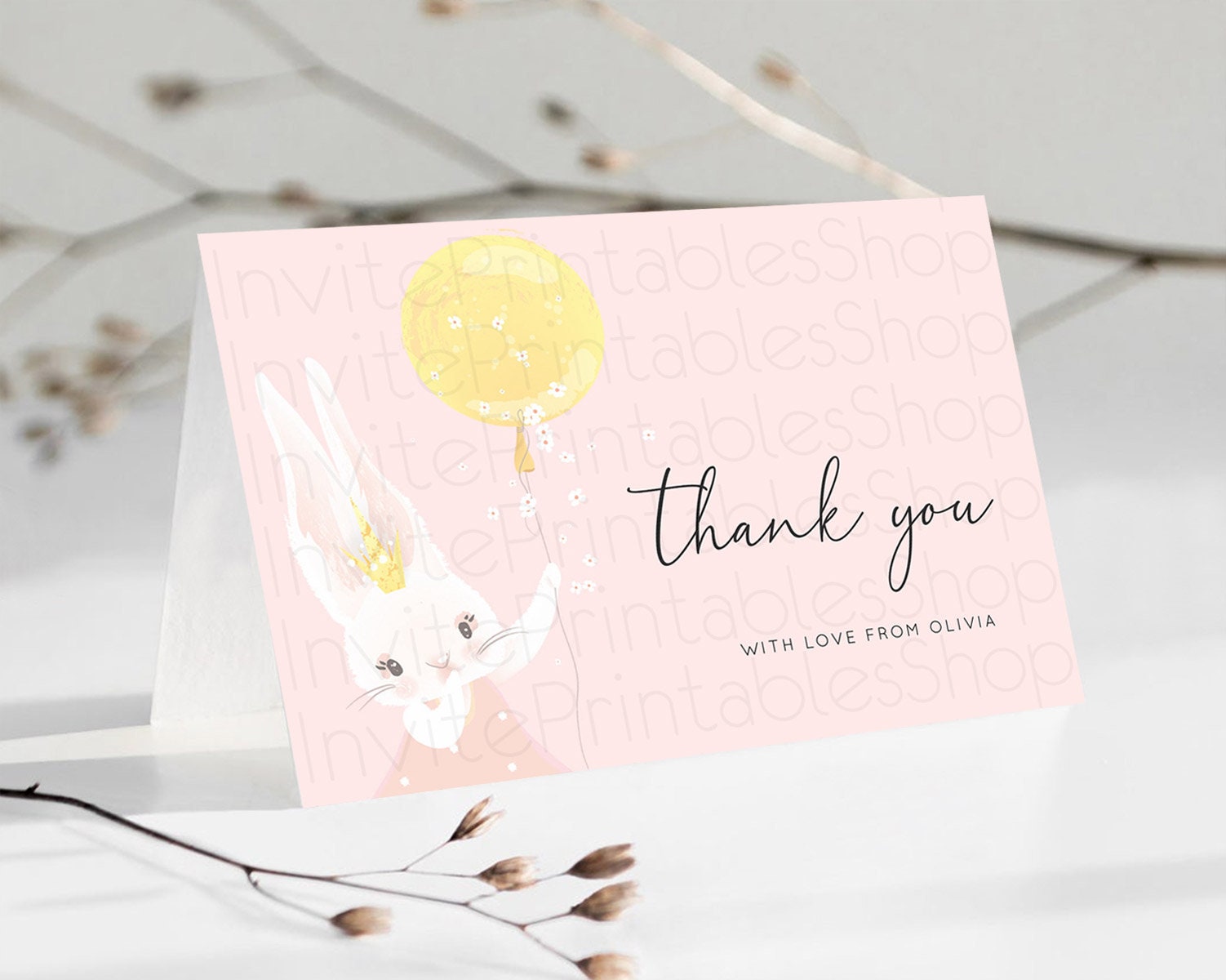 Editable Bunny Thank You Bunny Balloon Thank You Card Colorful Pastel Confet