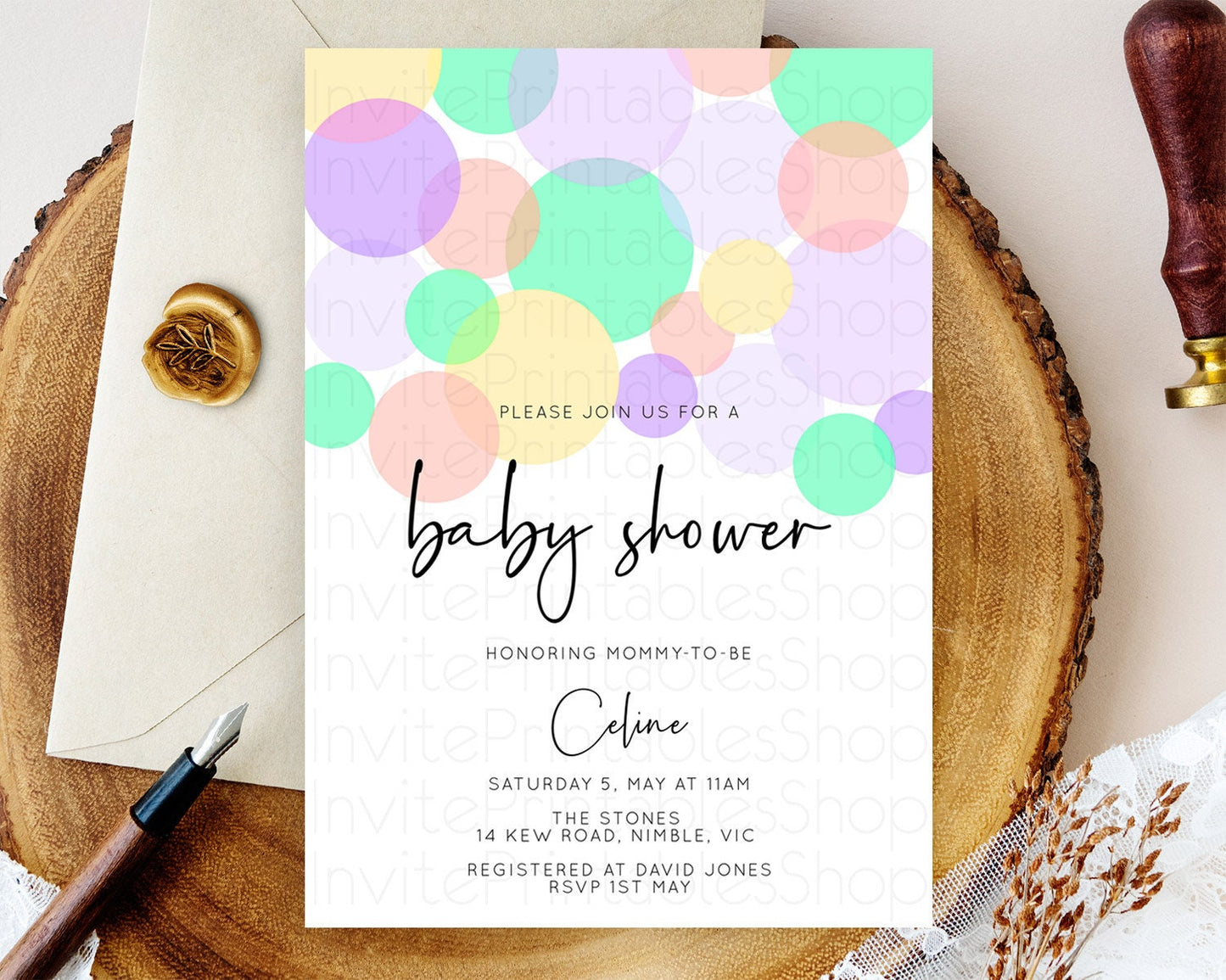 Pastel Rainbow Baby Shower Invitation Pastel Confetti Invitation Sprinkles Bubbles Invitation Colorful Rainbow Confetti Theme D10380