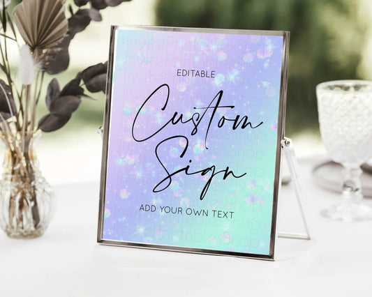 Editable Colorful Ombre Table Sign Decor Pastel Rainbow Watercolor Iridescen
