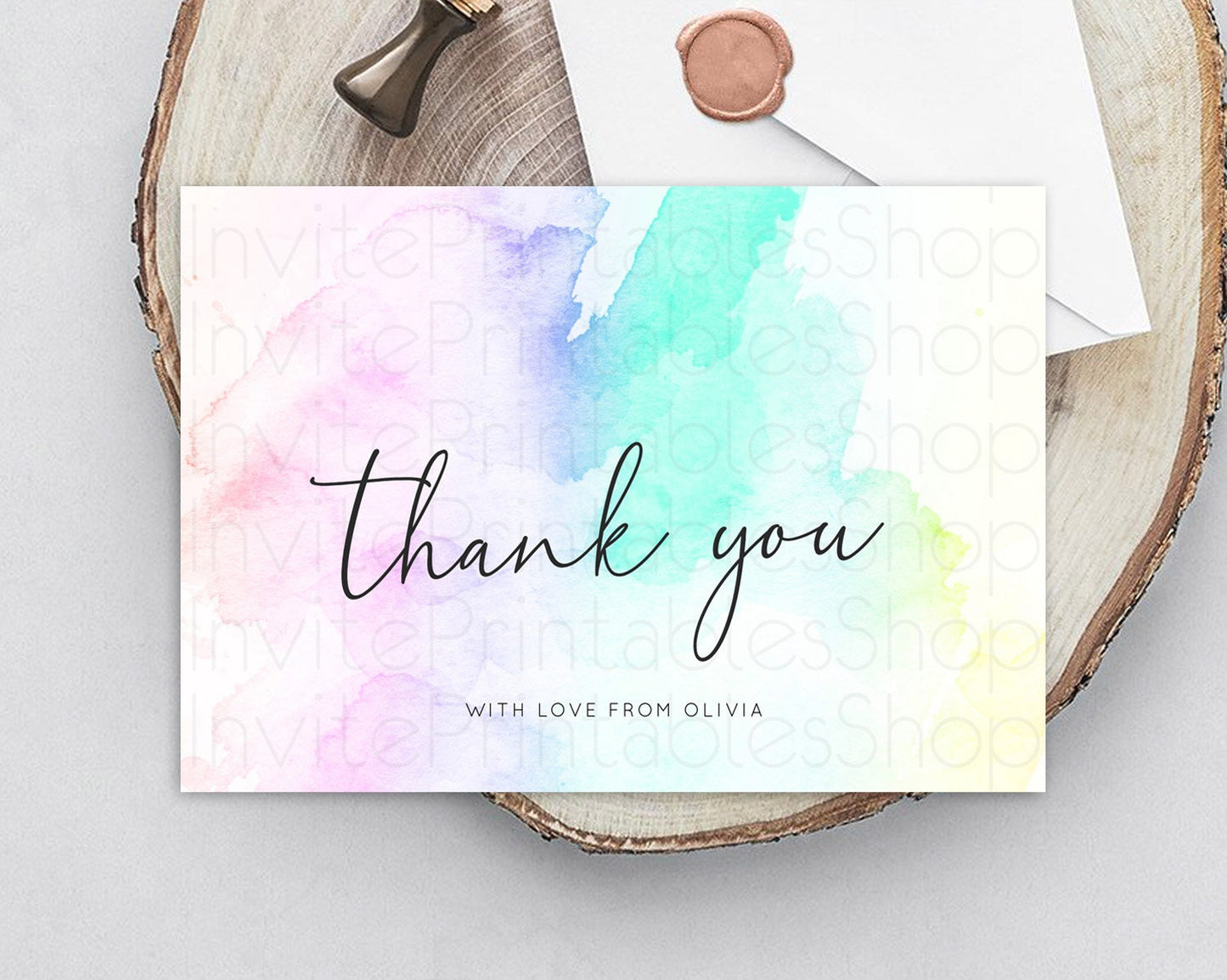 Pastel Thank You Rainbow Thank You Card Colorful Pastel Birthday Thank You Card Confetti Watercolor Pastel Teacher Thank You Cards D10231