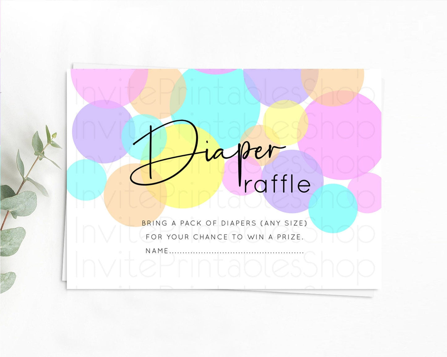 Rainbow Diaper Raffle Card Pastel Sprinkles Diaper Raffle Insert Rainbow Confetti Diaper Ticket Colorful Bubbles Pastel Raffle Game D10406