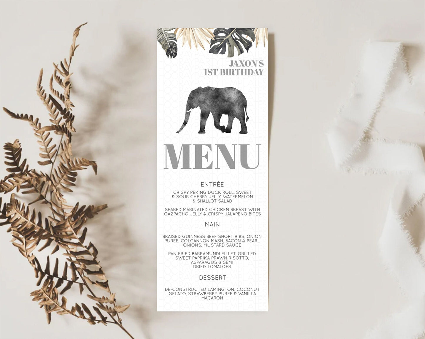 Elephant Menu Elephant Menu Template Elephant Safari Zoo Table Decor Elephant Dinner Dessert Menu Elephant Party Food Menu D10803