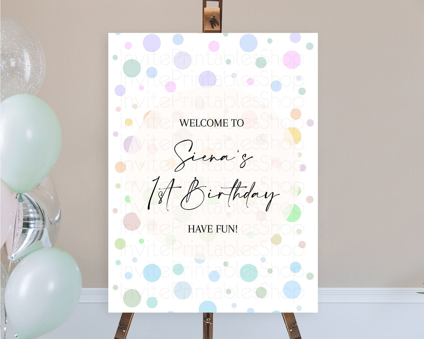 Rainbow Welcome Sign Pastel Welcome Board Pastel Rainbow Confetti Welcome Sign Colorful Bubbles Pastel First Birthday Welcome Sign D10135