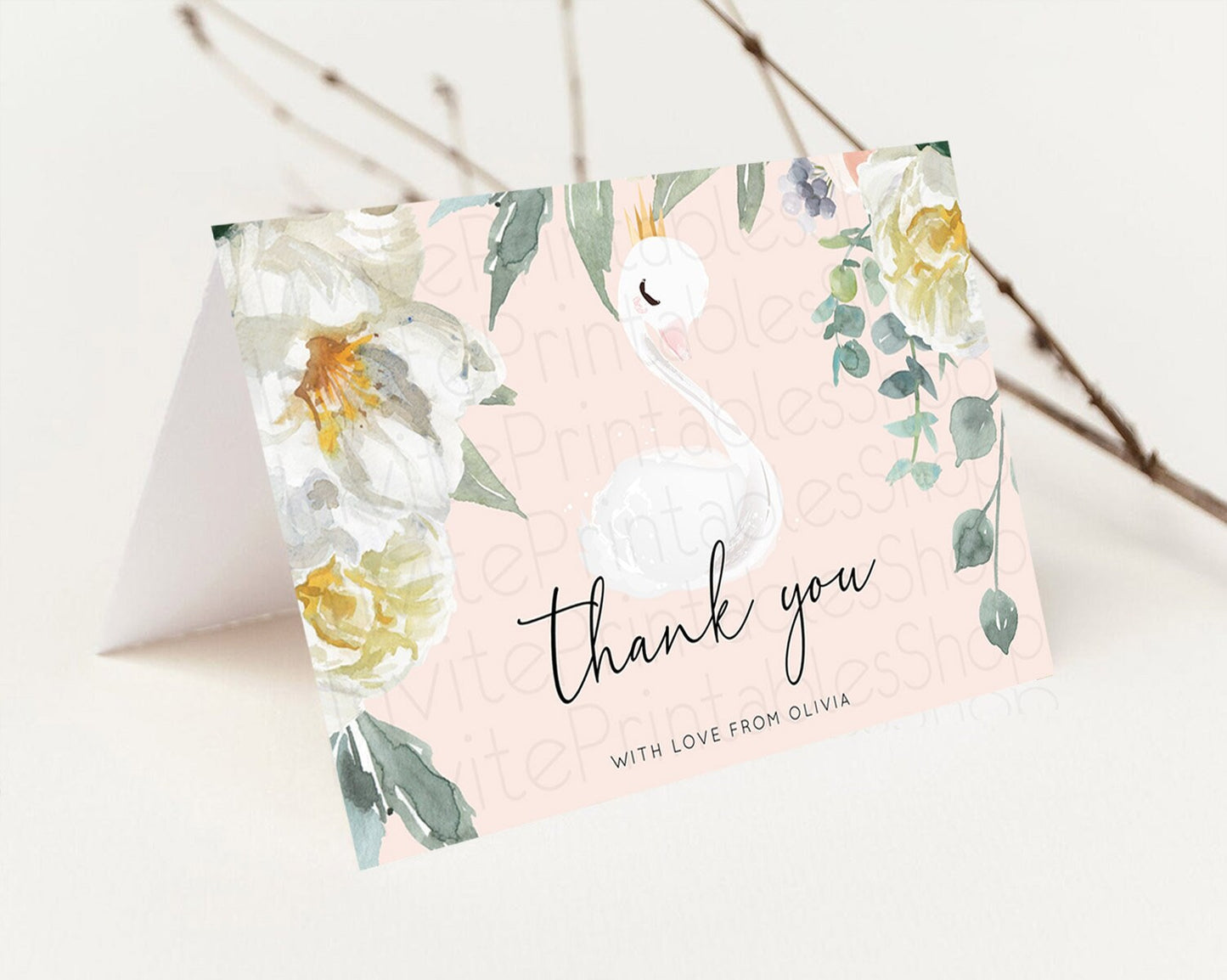 Swan Thank You Swan Princess Ballet Thank You Card Swan Lake Birthday Thank You Cards Secret Garden Pastel Floral Teacher Thank You D10755